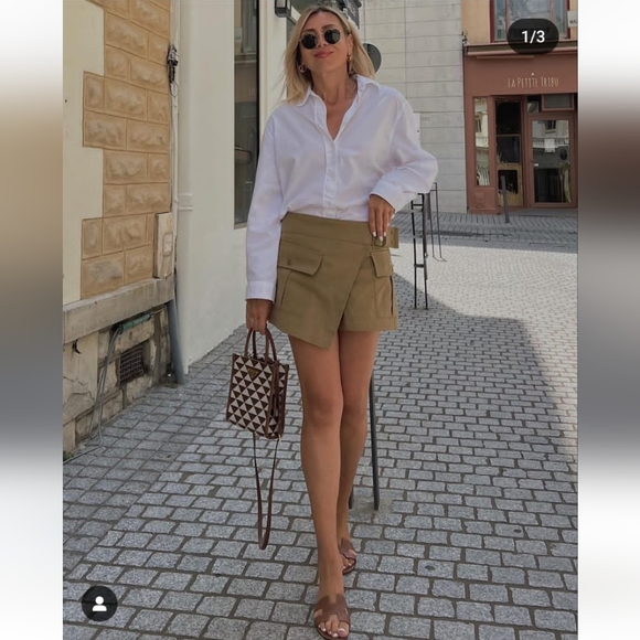 Zara neutral Beige Khaki Tan Cargo Skort Pockets Viral Short Skirt size M - Picture 11 of 12